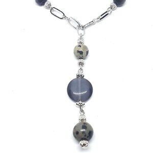 Lia Sophia Charity Genuine Leopardskin Jasper Lariat Necklace Silver tone